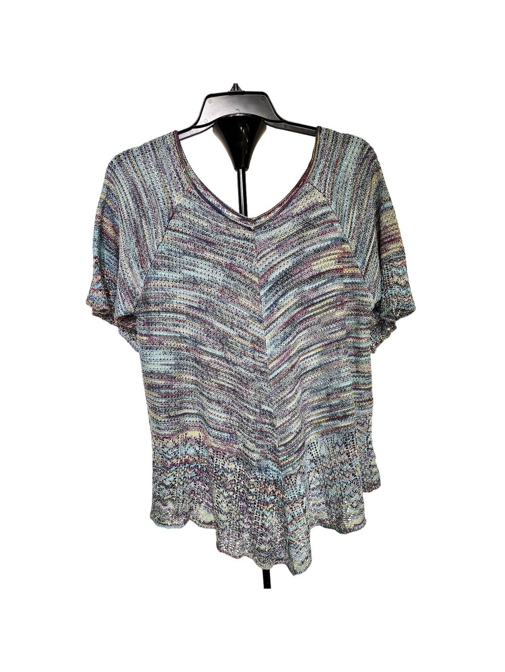 Womens Multicolor Chevron Space Dye Soft Knit Top Preowned 286